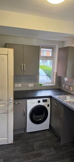 Finished kitchen with washing machine and units in place