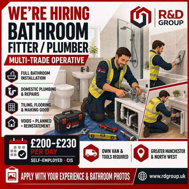 R&D Group recruitment advert: Bathroom Fitter / Plumber